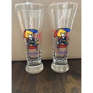 Spuds Mckenzie Bud Light Party '87 Animal Pilsner Beer Glasses Set of 2